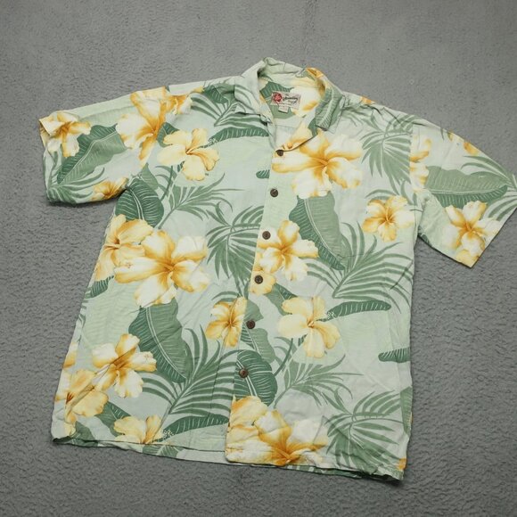 Hilo Hattie Hawaiian Button Up Shirt Mens Large Allover Floral Short Sleeve Boho - Picture 1 of 11